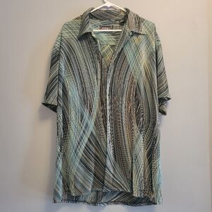 Pronti Collection Abstract Geometric Shirt Blue Green Mens Large Retro